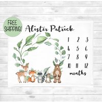 Woodland Meilenstein Decke, Personalisierte Baby Boy Monatliche Tracker Fuchs Deer Wachse Mir Zu Wachsen Wachstumstracker, Babypartygeschenk von SweetBabyDays