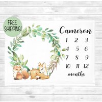 Woodland Meilenstein Decke, Personalisierte Baby Junge Mädchen Monatliche Tracker Fuchs Deer Wachse Mich An, Babypartygeschenk von SweetBabyDays