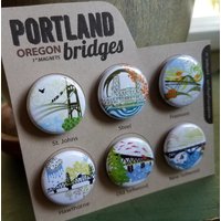 Portland Bridges 1 Zoll - Super Starke Magnete Oder Pin Back Buttons Set Von Sechs von SweetBonny
