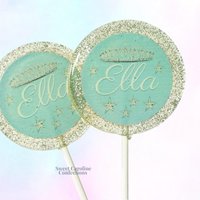 Aschenputtel Prinzessin Lutscher, Party, Hellblaue Gastgeschenke, Süßigkeiten, Glitzer-Lutscher, Blaue Und Silberne Lutscher 4/Set von SweetCarolineConfect