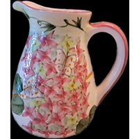 Handbemalter Krug Keramik Blumenvase Shabby Chic Dekor Vintage Cottage Core Rosa Weiß von SweetEmmaLous