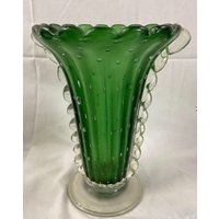 Murano Fan Vase Bullicante Grünes Bubble Glas von SweetEmmaLous