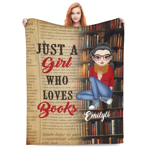 Just A Girl who Loves Books Decke, personalisierte Buchliebhaber-Überwurfdecke, individuelle Lesedecke für Bibliothek, Geschenke für Buchliebhaber, Bücherwurm, Frauen, Schwester, Bestie, Weihnachten, von SweetJECCU