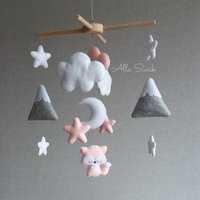 Baby Mobile Mädchen, Fuchs Mobile, Wald Rosa Kinderzimmer Dekor, Berg Thema Kinderzimmer, Und Grau Baby Mobile Mädchen, Fuchs Mobile, Wald Rosa Kinderzimmer Dekor, Berg Thema Kinderzimmer, Und Grau von SweetMobiles