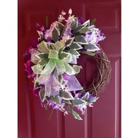 Handgemachte Ovale Weinrebe, Frühling Lavendel Und Grün, Efeu Blumenkranz, Tür Dekor von SweetNanasCreations