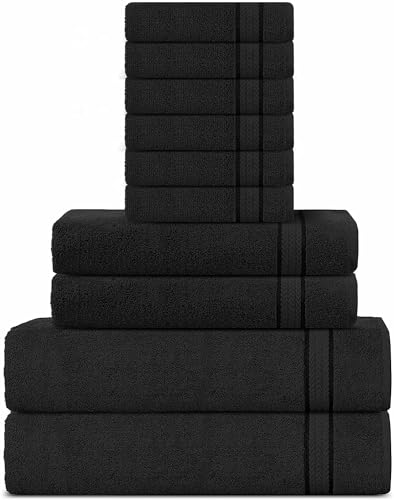 SweetNeedle Handtuch-Set aus 600 g/m² superweicher Baumwolle, Schwarz - 2 Badetücher, 2 Handtücher und 6 Handtücher - doppellagig, saugfähig und weich für Bad-Accessoires (10 Stück) von SweetNeedle