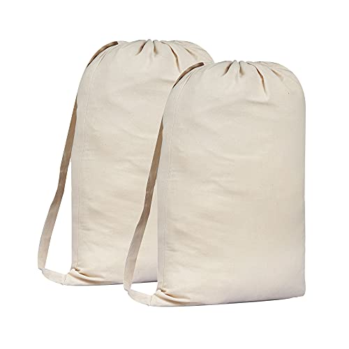 Sweet Needle 2er Set Wäschesack mit Schultergurt, 75x56 cm, 40L - 100% Baumwolle, Stoff gewebt, langlebig, Kordelzug mit Kordelverschluss, maschinenwaschbarer Wäschebeutel von Sweet Needle