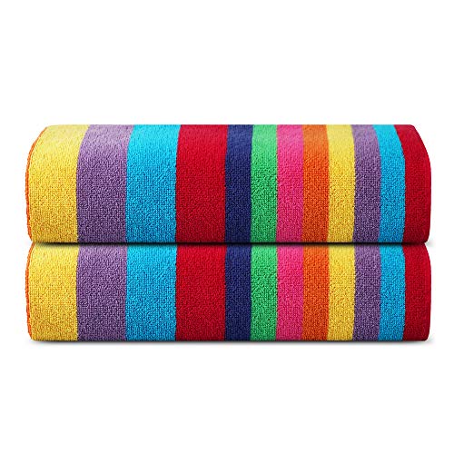 Sweet Needle Strandtücher – Multi Cabana Stripe Classic, 100% Baumwoll-Frottee, ringgesponnenes Pooltuch, schnell trocknend, 450 g/m², 2 Stück, für Erwachsene (Miami Vibe, 76 x 152 cm) von Sweet Needle