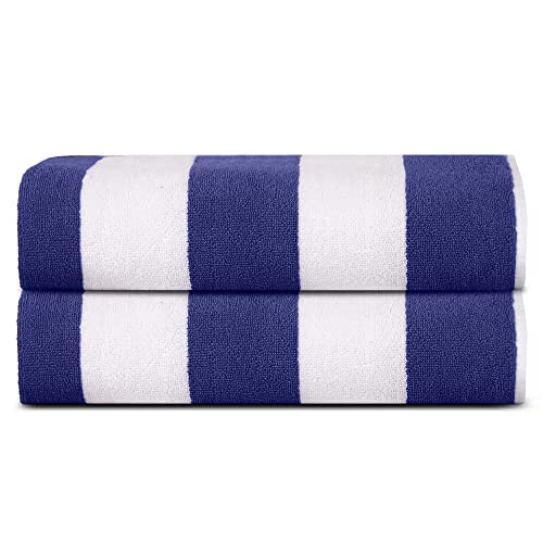 Sweet Needle Strandtücher – Gestreift Klassisch, Ringgesponnenes Poolhandtuch aus 100% Baumwollfrottee, Schnelltrocknend, 450 g/m², 2er-Pack, für Erwachsene (Cabana – Königsblau, 76 x 152 cm) von Sweet Needle