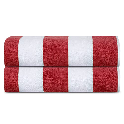 Sweet Needle Strandtücher – Cabana Striped Classic, 100% Baumwoll-Frottee, ringgesponnenes Pooltuch, schnell trocknend, 450 g/m², 2 Stück, für Erwachsene (Cabana – Rot, 76 x 152 cm) von Sweet Needle