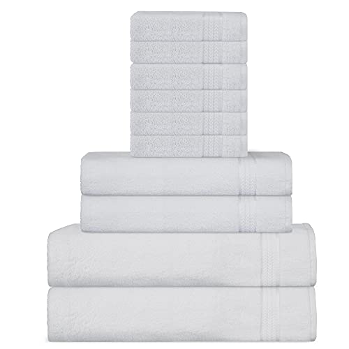 SweetNeedle Handtuch-Set aus 600 g/m² superweicher Baumwolle, Weiß - 2 Badetücher, 2 Handtücher und 6 Handtücher - doppellagig, saugfähig und weich für Bad-Accessoires (10 Stück) von SweetNeedle