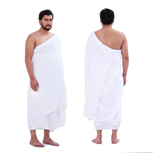 SweetNeedle Ihram Ahram Herren für Hajj und Umrah - 2 Handtücher, weiß - hygienisch natürlich, 100% Reine gekämmte Baumwolle, 115 x 230 cm von SweetNeedle