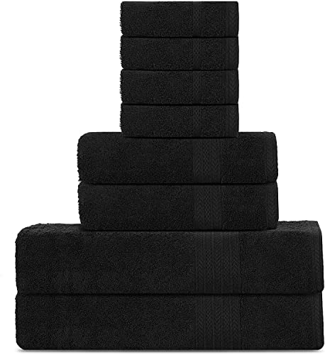 SweetNeedle Luxus-Premium-Baumwollhandtuch-Set Schwarz - 2 Badetücher, 2 Handtücher und 4 Wasch-/Gesichtstücher – 500 g/m², sehr saugfähig, für Badezimmer und Hotels von SweetNeedle