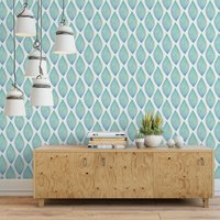 Abnehmbare Tapete Aquarell Blatt Grün & Blau Selbstklebendes Wandbild von SweetPeaWallDesign