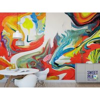 Buntes Swirl Abstraktes Wandbild Tapete Abziehen Und Aufkleben von SweetPeaWallDesign