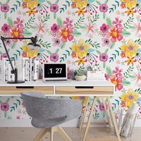 Helle Abnehmbare Florale Tapete | Blumen Wallpaper Selbstklebende Floral Feature von SweetPeaWallDesign