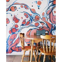 Tapete Wandbild Abstrakte Wirbel Rote Und Blaue Akzentwand von SweetPeaWallDesign