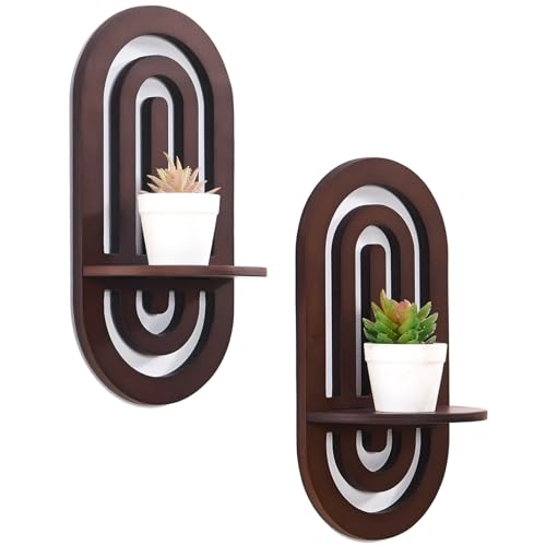 SweetSage Boho Decor Wandregale mit gewölbtem Holz-Design, dekoratives Wandregal, 2er-Set, Dunkelbraun von SweetSage
