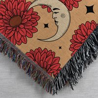 Boho Sun & Moon Woven Blanket Celestial Throw Wall Art Vintage Floral Tapestry Cozy Bohemian Home Decor Gift Mystical Cosmic von SweetVaniaDesign