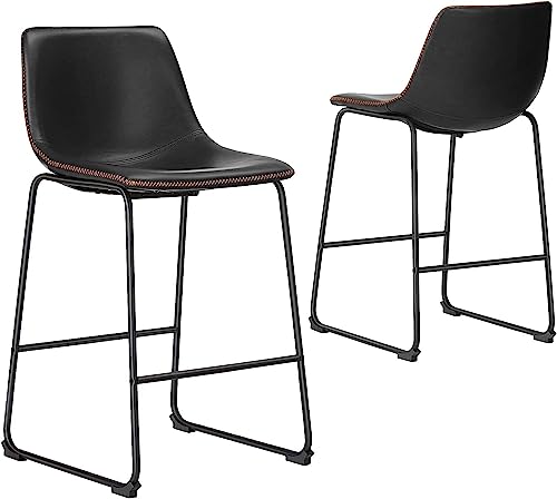 Sweetcrispy Barhocker 2er Set, Moderner Stil Barstuhl mit Sitzkissen Aus Pu-Leder Und Metallbein Küchenhocker, 66 cm, Geeignet für Die Bar, Die Küche und Das Wohnzimmer (Schwarz) von Sweetcrispy