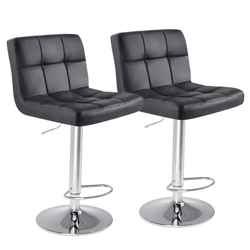 Sweetcrispy Barhocker 2er Set,PU-Leder Gepolsterter Barstuhl,Bistrohocker mit Lehne Fußstütze,360°Höhenverstellbar Drehbar Küchenhocker Designer Hocker,Tresenhocker für Bar,Schwarz von Sweetcrispy