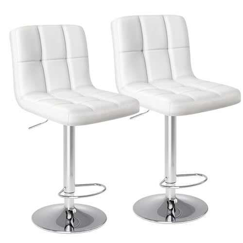 Sweetcrispy Barhocker 2er Set,PU-Leder Gepolsterter Barstuhl,Bistrohocker mit Lehne Fußstütze,360°Höhenverstellbar Drehbar Küchenhocker Designer Hocker,Tresenhocker für Bar,Weiß von Sweetcrispy