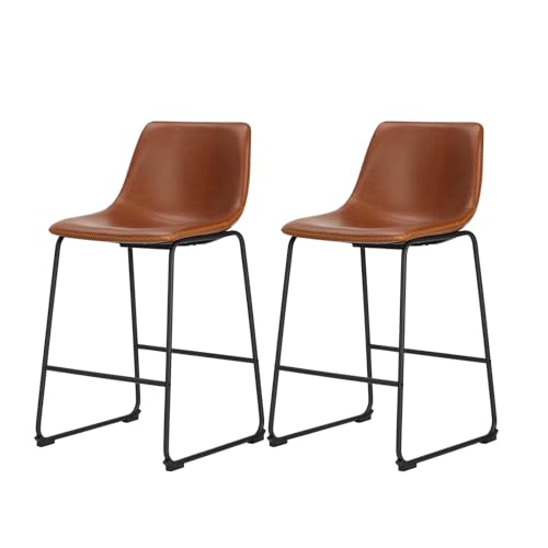 Sweetcrispy Barhocker für Thekenhöhe, 2er-Set, Leder-Barhocker, Moderne Barhocker mit Rückenlehne, 66 cm, Thekenhocker ohne Armlehnen, Barstühle mit Metallbeinen, Fußstütze von Sweetcrispy
