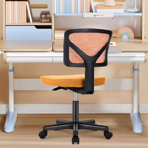 Sweetcrispy Klein Bürostuhl ohne Armlehne - EIN Schreibtischstuhl, mit Bequemer Lendenwirbelstütze Drehstuhl mit Rollen, Geeignet für Büro, Zuhause, Studie und andere Umgebungen (Orange) von Sweetcrispy