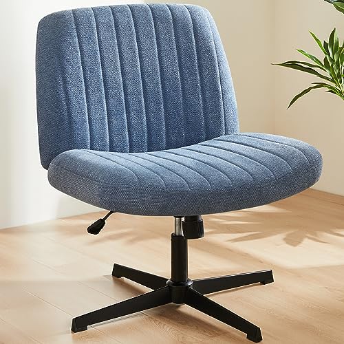 Sweetcrispy Bürostuhl Ohne Armlehnen, Schreibtischstuhl mit Stoffbezug, Lesesessel mit Breiterem Polster zum Sitzen im Schneidersitz Stuhl, Höhenverstellbar, 360° Drehstuhl für Haus, Blau von Sweetcrispy