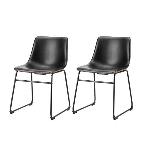 Sweetcrispy Esszimmerstühle Satz von 2, Küche & Esszimmer, PU-Leder-Polster und Metall Beine Bar Stühle, Zähler Höhe Barhocker, Schwarz, 2 Pcs 18" Dining Chairs von Sweetcrispy