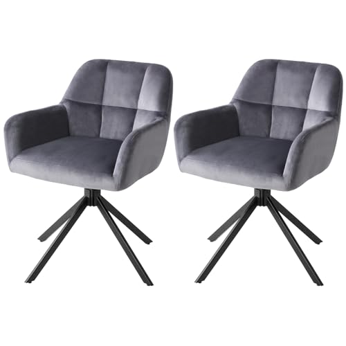 Sweetcrispy Esszimmerstuhl 2er Set, 360° Drehstuhl Esszimmer, Küchenstuhl, Samt Schminktisch Stuhl, bis 120 kg belastbar, Sessel mit Armlehnen Stahlbeine, Schreibtischstuhl für Arbeitszimmer, Grau Sweetcrispy Esszimmerstuhl 2er Set, 360° Drehstuhl Esszimmer, Küchenstuhl, Samt Schminktisch Stuhl, bis 120 kg belastbar, Sessel mit Armlehnen Stahlbeine, Schreibtischstuhl für Arbeitszimmer, Grau von Sweetcrispy