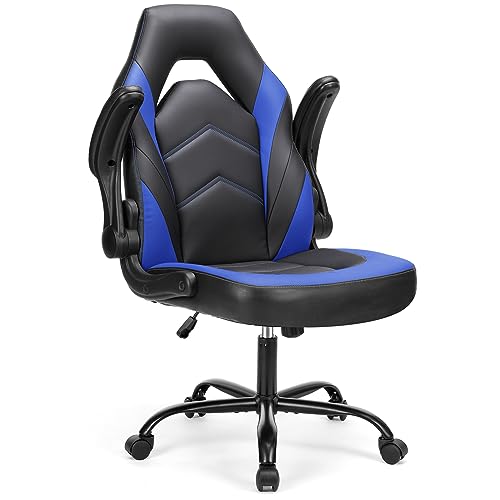 Sweetcrispy Gaming-Stuhl – Computerstuhl Ergonomischer Bürostuhl PU-Leder Schreibtischstuhl Chefsessel Verstellbarer Drehstuhl Arbeitsstuhl mit hochklappbarer Armlehne von Sweetcrispy