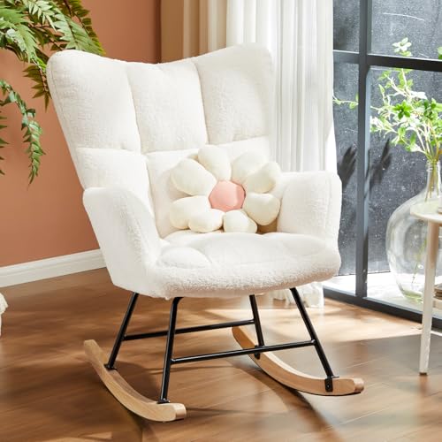 Sweetcrispy Schaukelstuhl, Teddy gepolstert Glider Rocker mit hoher Rückenlehne, Lesesessel Moderne Schaukel Akzent Stühle Glider Recliner für Wohnzimmer, Schlafzimmer Sweetcrispy Schaukelstuhl, Teddy gepolstert Glider Rocker mit hoher Rückenlehne, Lesesessel Moderne Schaukel Akzent Stühle Glider Recliner für Wohnzimmer, Schlafzimmer von Sweetcrispy