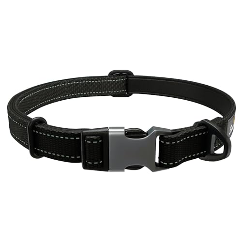 Starkes Hundehalsband Große Hunde - Schwarz Reflektierend Verstellbar Gepolstert Hundehalsbänder - Metallschnalle, Aluminium V-Ring, Hundesicherheit von Sweetie