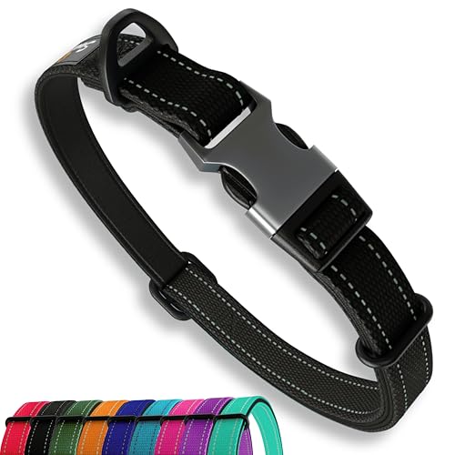 Starkes Hundehalsband Mittlere Hunde - Schwarz Reflektierend Verstellbar Gepolstert Hundehalsbänder - Metallschnalle, Aluminium V-Ring, Hundesicherheit von Sweetie