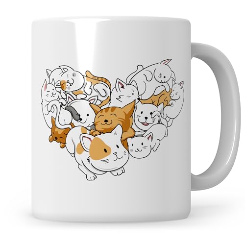 Sweetify Katzenliebhaber Tasse, Katzenmama Geschenk Katzenpapa Kaffeetasse Herz Katzentasse von Sweetify