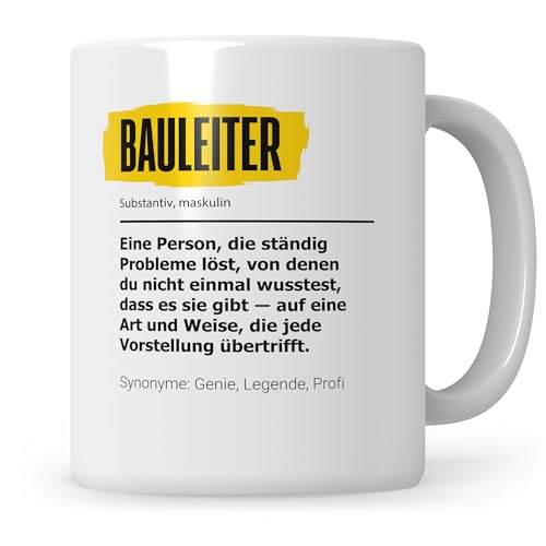 Sweetify Bauleiter Tasse Geschenk Hausbau Bauarbeiter Bauherr Grundsteinlegung Baubeginn Baustelle Geschenkidee Bauleiter von Sweetify