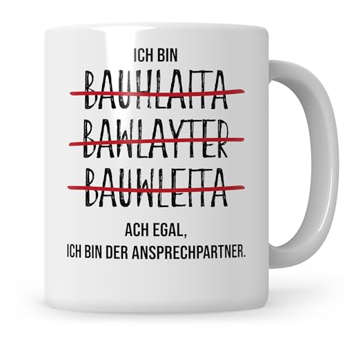 Sweetify Bauleiter Tasse lustig Bauführer Kaffeetasse Hausbau Geschenk Bauherr Baubeginn Baustelle Geschenkidee von Sweetify