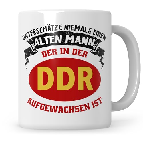 Sweetify DDR Opa Tasse, Unterschätze niemals einen alten Mann der in der DDR aufgewachsen ist, Ossi Kaffeetasse, Humor Witz Lustige Geschenkidee von Sweetify