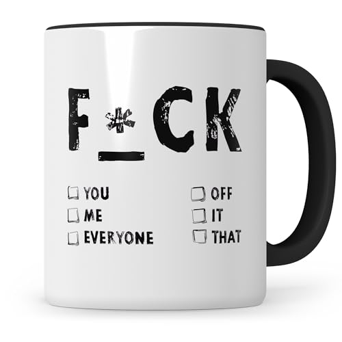 Sweetify Fuck Tasse - lustige Tasse zum ankreuzen - Kollegen Geschenk für Kollegin oder Kollege schwarzer Humor, Sarkasmu, Fuck You Becher von Sweetify