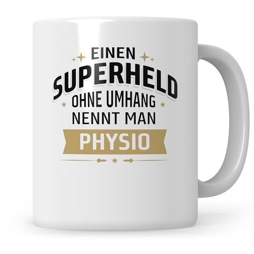 Sweetify Physiotherapeut Tasse, Superheld ohne Umhang nennt man Physio, Beruf Physiotheraphie Kaffeetasse Geschenk von Sweetify