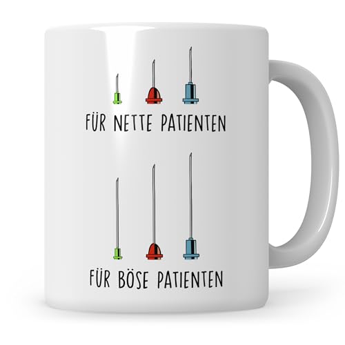 Sweetify Tasse Für Nette Patienten - Für Böse Patienten Arzt Arzthelferin Pflegerin Spruch Geschenk Krankenschwester Becher Kaffeetasse MFA Medizinische Arzthelferin von Sweetify