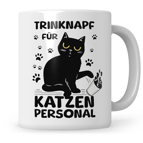 Sweetify Trinknapf Katzenpersonal Tasse, Katzenmama Geschenk Katzenpapa, für Katzenliebhaber Kaffeetasse mit Spruch, Katzen Geschenkidee von Sweetify