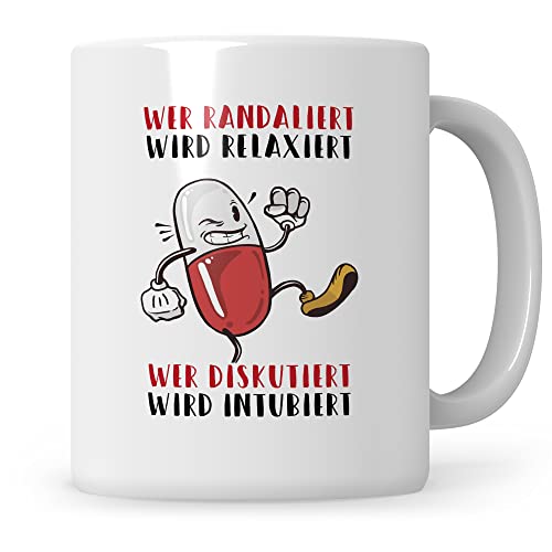 Sweetify Tasse Wer randaliert wird relaxiert, wer diskutiert wird intubiert - Kaffeetasse lustig Geschenk für Arzt, Ärztin, Arzthelferin, Arzthelfer von Sweetify