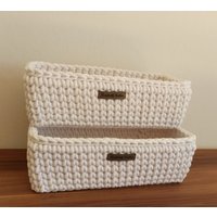 Häkelkörbchen Korb Utensilien Recycelten Baumwollschnur Aufbewahrungskorb Auf Wunsch Mit Henkel Rechteckig von SweetknittbySwetlana
