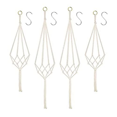Sweetness 4er-Pack Hängende Pflanzkörbe mit 4 Haken zum Aufhängen, Baumwollseil, Makramee-Pflanzenaufhänger, 80 cm und 100 cm von Sweetness