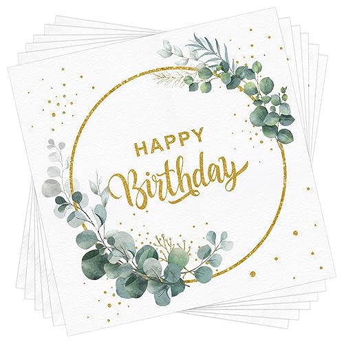 Servietten Geburtstag, Servietten Eukalyptus happy birthday servietten 33x33cm Grüne Papierserviette Papier Napkins für Kindergeburtstag Hochzeit Tisch Dekorationen (80 Stück) von Sweetone