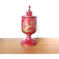 Urne Aus Rotem Und Goldenem Geschirr Mit Abnehmbarem Deckel, Kann in Eine Lampe Verwandelt Werden von Sweetpotatojack