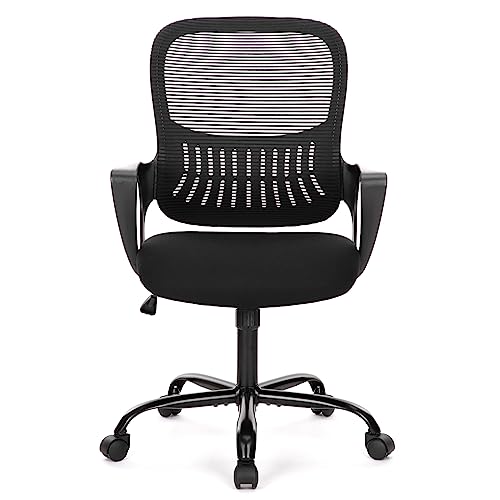 Sweetcrispy Bürostuhl Ergonomisch, Schreibtischstuhl mit Lendenwirbelstütze, Verstellbaren Armlehnen Drehstuhl, Höhenverstellbarer Office Chair, Bürostühle Geeignet für Büro Schlafzimmer (Schwarz) von Sweetcrispy
