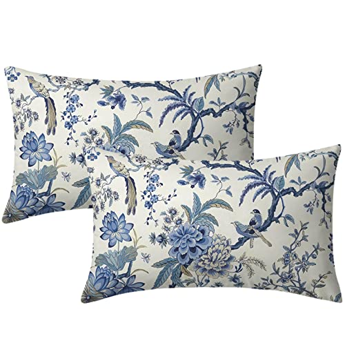 Chinoiserie Kissenbezüge, 30,5 x 50,8 cm, 2er-Set, Blau und Weiß, Outdoor-Kissenbezüge, Baumwolle, Lendenkissenbezug, Dekor für Schlafzimmer, Couch, Bett, Wohnzimmer, Sofa, Stuhl von Sweetshow